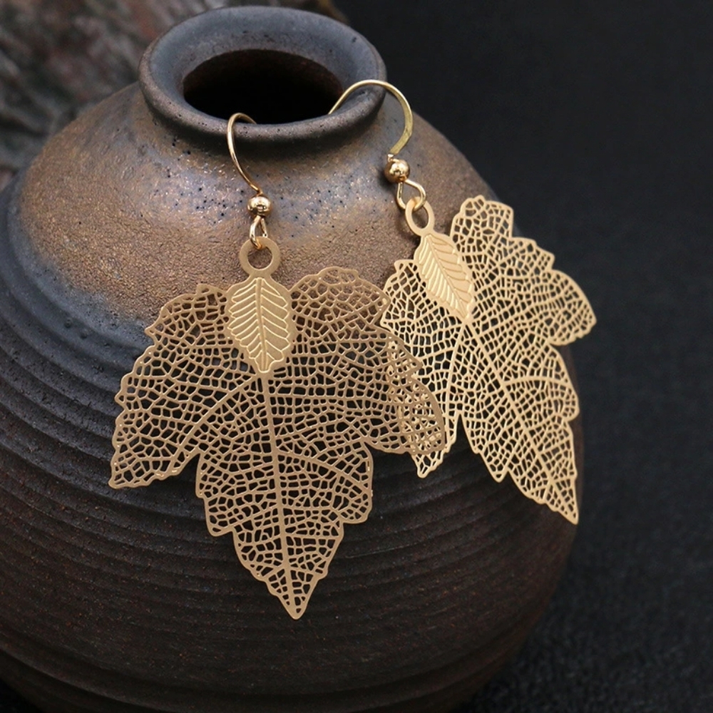 3 Pair Set Filigree Leaf Waterdrop Dangle Earring - Picture 10 of 16